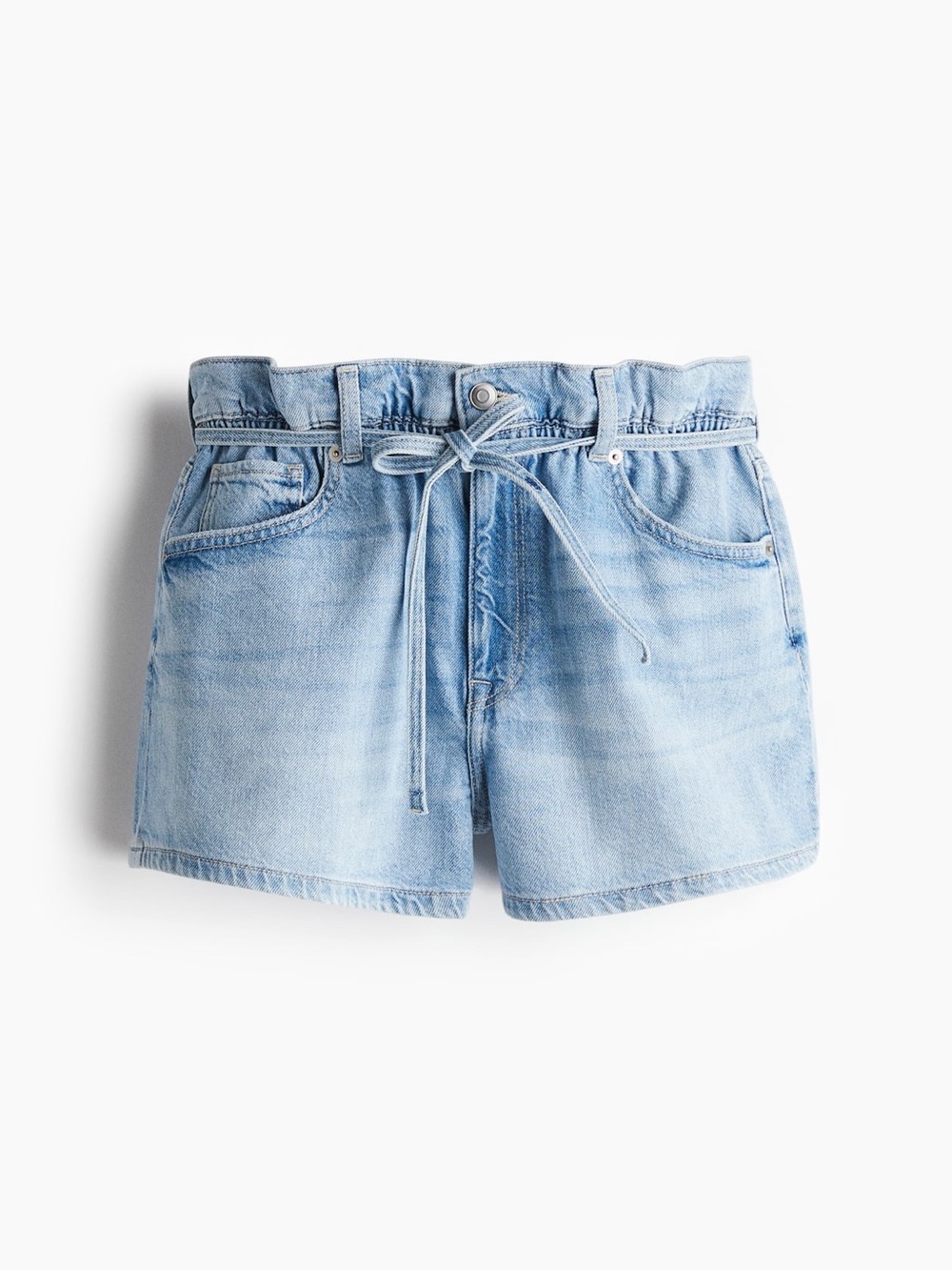 Light Wash High Rise Paperbag Denim Tie-Waist Women’s Shorts